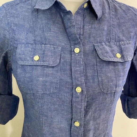 Women’s Banana Republic Blue Linen Shirt Sz 0 - Picture 3 of 5